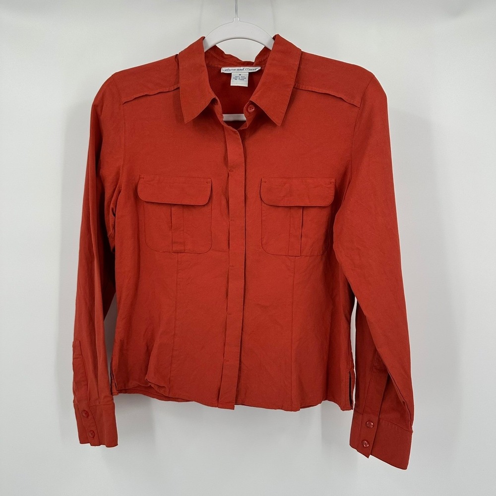 Anna and Frank Womens Old Money Silk Top Size M Quiet Luxury Burnt Orange